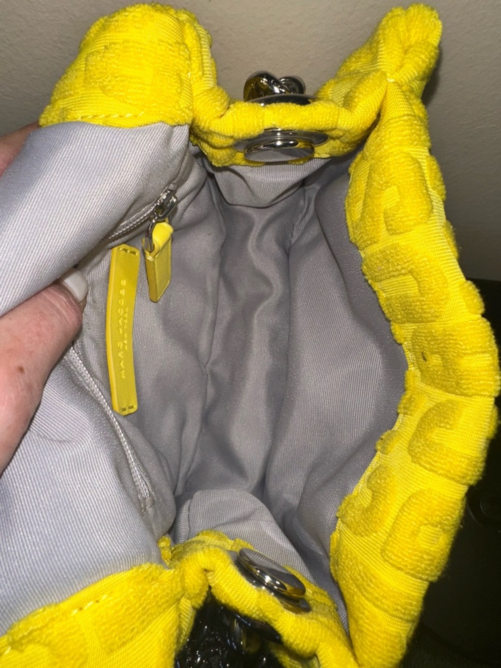 Marc Jacobs Puffy Monogram Chain Shoulder Bag Bright Yellow Jacquard | Like New - Picture 7 of 13